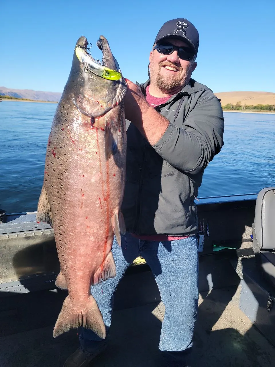 Customer holding a large Columbia River salmon